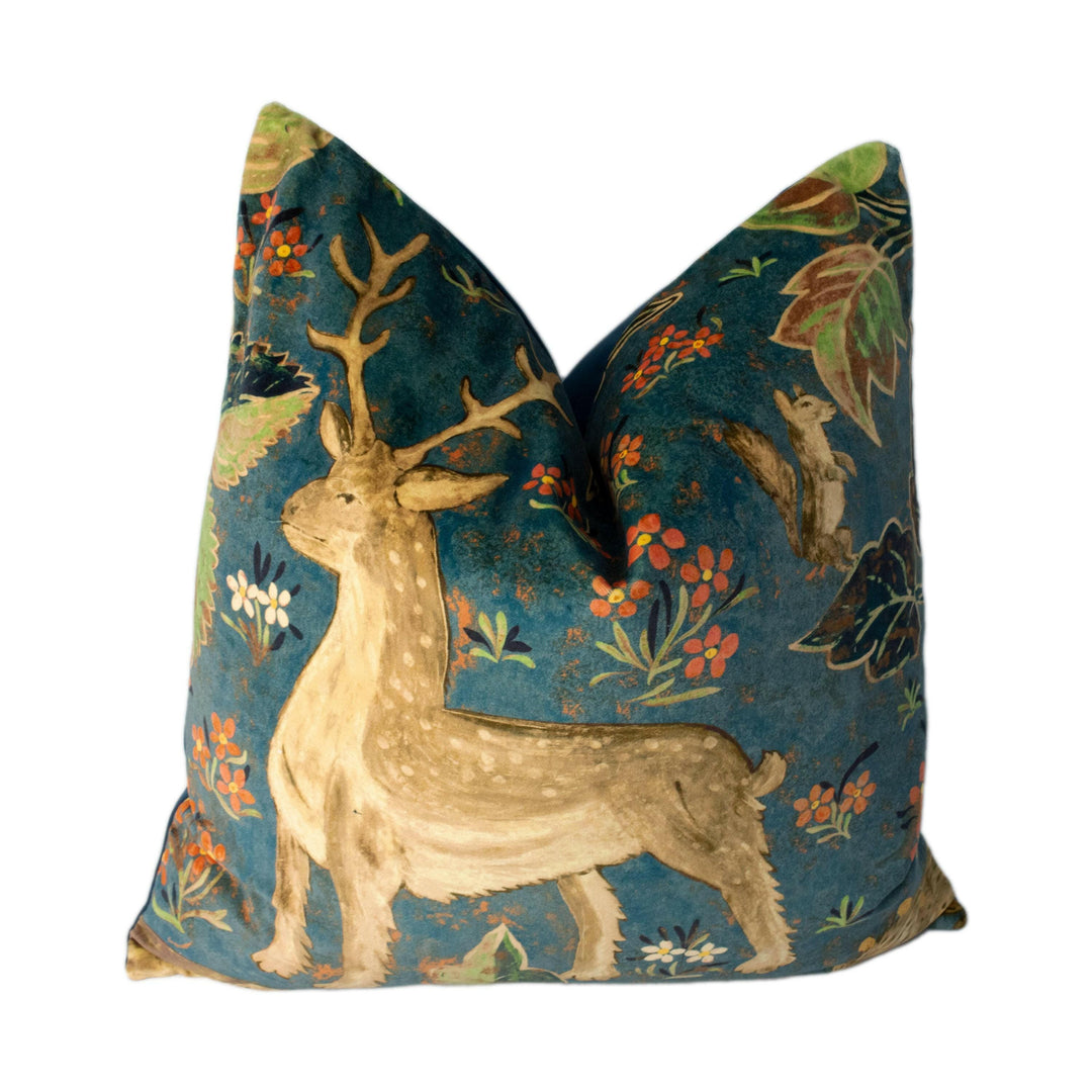 Zoffany - Arden Velvet - Blue - Luxurious Mid-Century British Tapestry Cushion Cover - Handmade Throw Pillow Designer Home Decor.