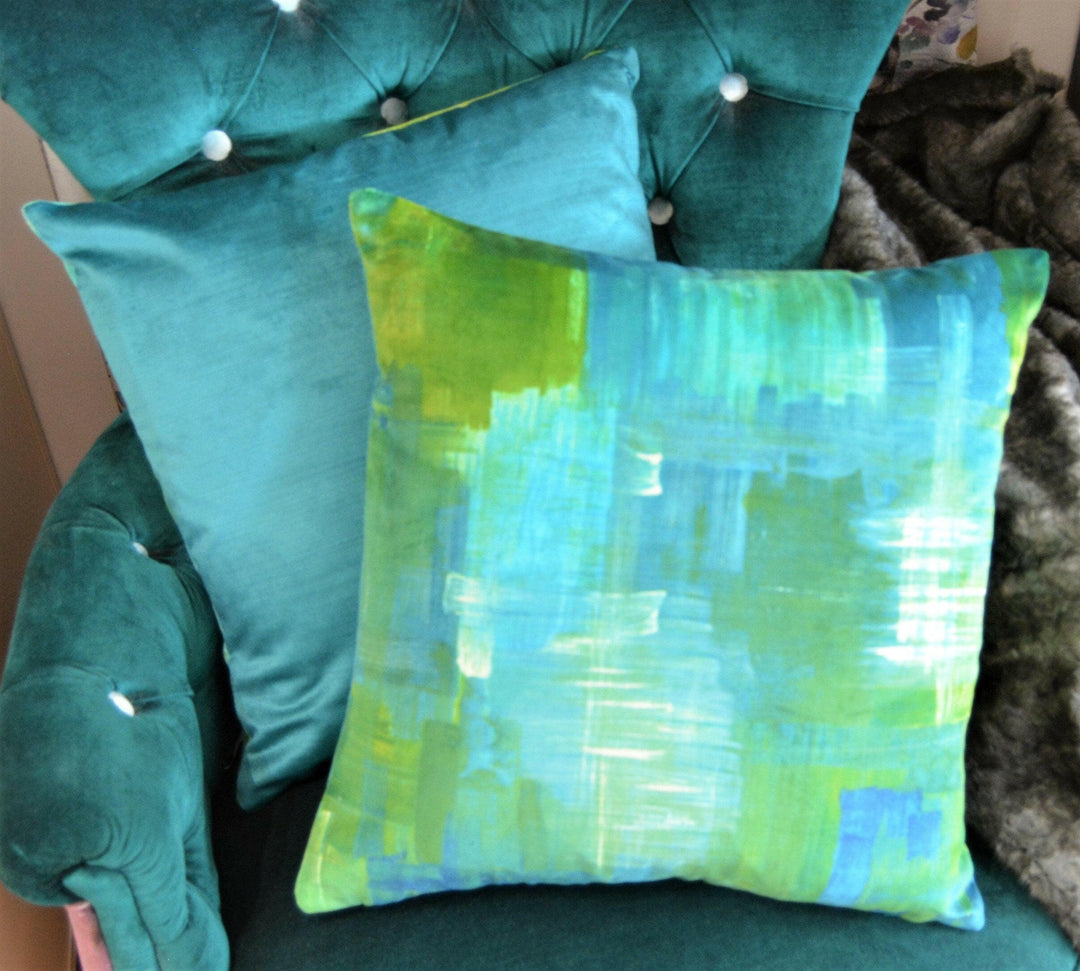 Harlequin - Amoura Velvet - Emerald / Lime - Stunning Brushstroke Velvet Cushion Cover Throw Pillow Designer Home Decor.