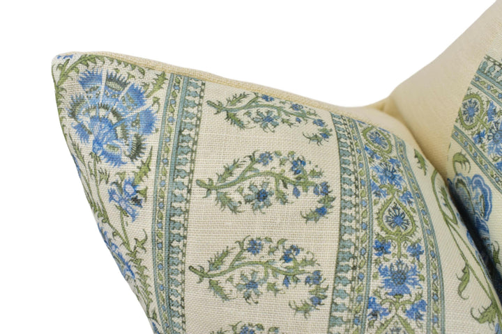 Lee Jofa - Indiennes Stripe - Sea - Floral Paisley Striped Designer Cushion Cover - Luxury Jofa Pillow Cover - High End Custom Throw Pillow.