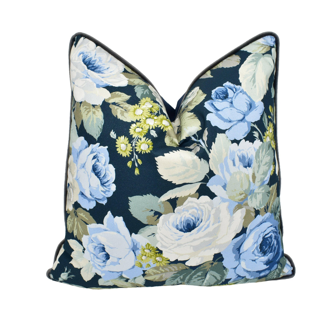 Sanderson - Chelsea - Forest / Indigo - Contrast Piped Cushion Cover Throw Pillow Designer Home Décor.