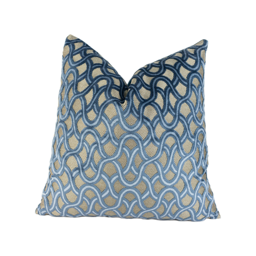 Jane Churchill - Astrid - Blue - Stunning Designer Velvet Cushion Cover Home Décor Throw Pillow.