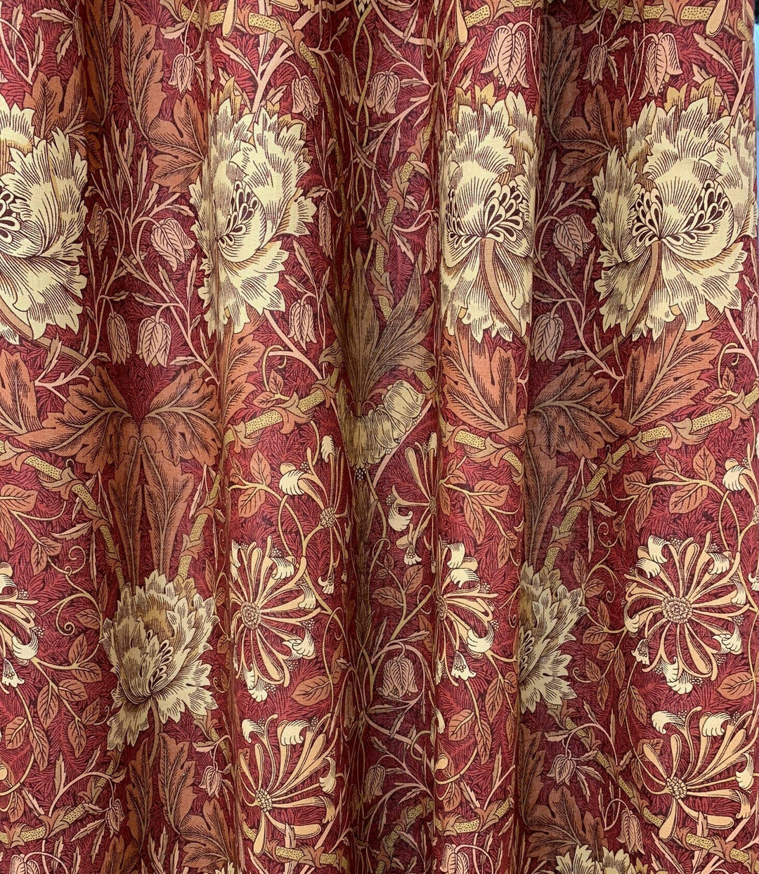 William Morris Fabric - Honeysuckle and Tulip  - Brick/Russet Printed Linen Union Fabric -  Made to Measure Curtains DMORHO203.