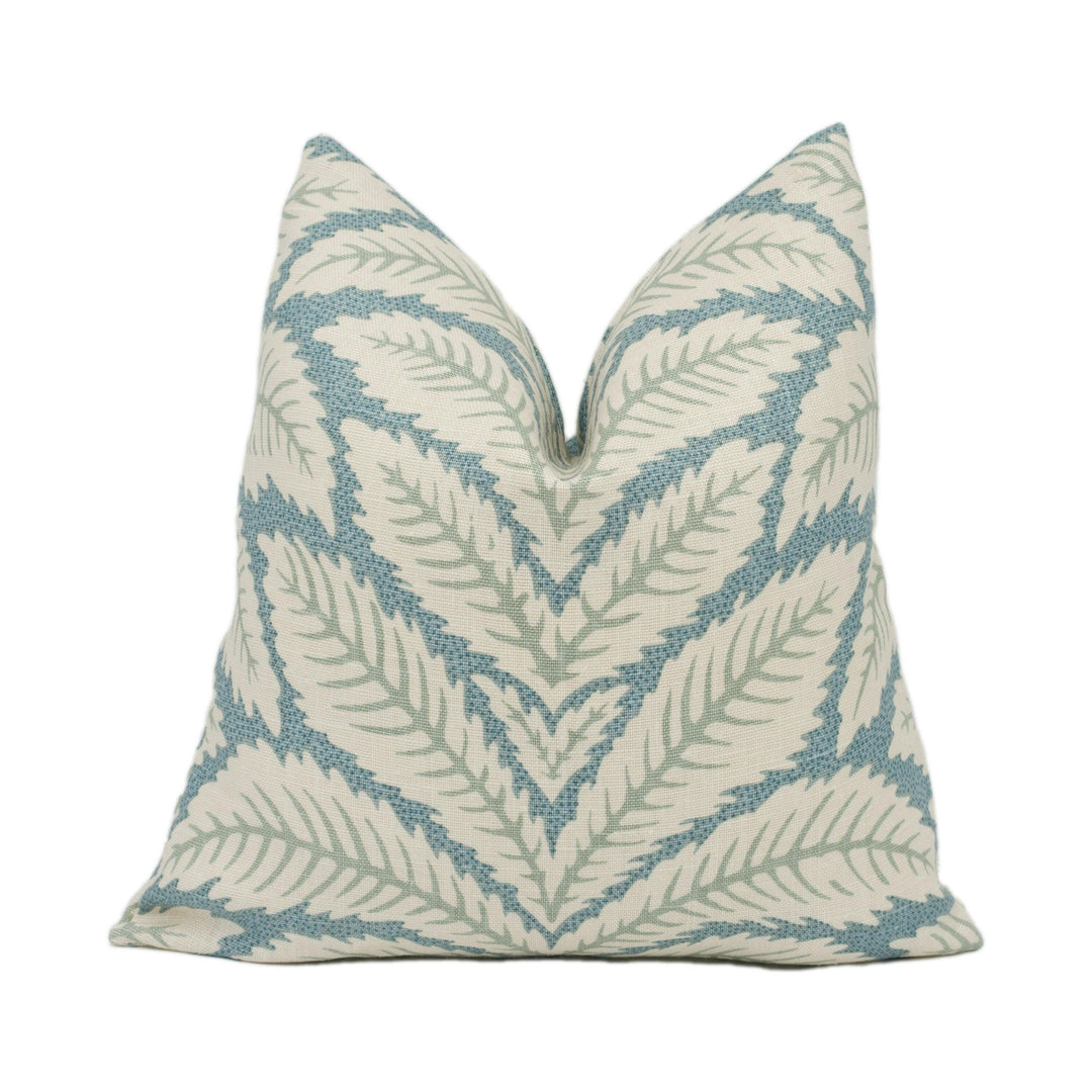 Brunschwig & Fils - Talavera - Aqua - Botanical Leaf Cushion Cover Handmade Throw Pillow Designer Home Décor.