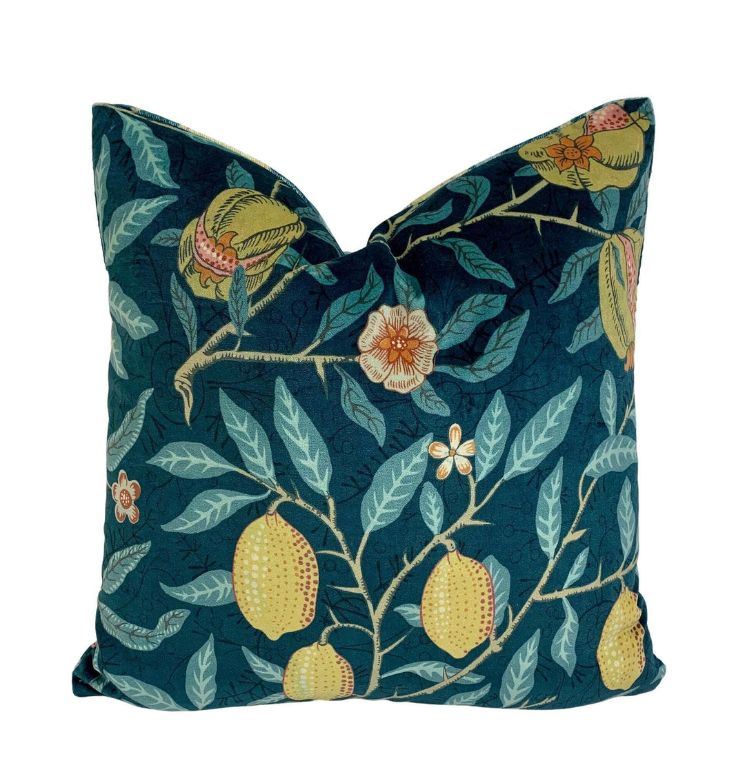 William Morris - Fruit Velvet - Indigo / Slate - Contemporary Take on Classic Design Luxurious Velvet Cushion Cover - Handmade Throw Pillow.