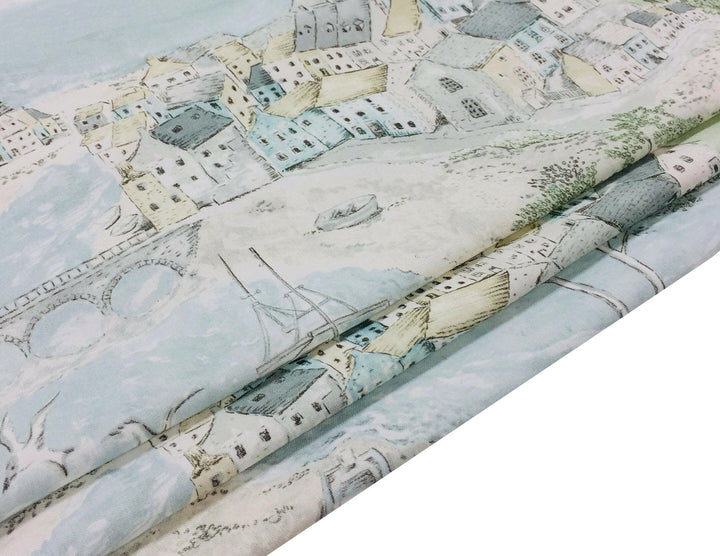 Sanderson - Sea Houses - Tidewater Blue - Professionally Made Roman Blind Made to Measure.