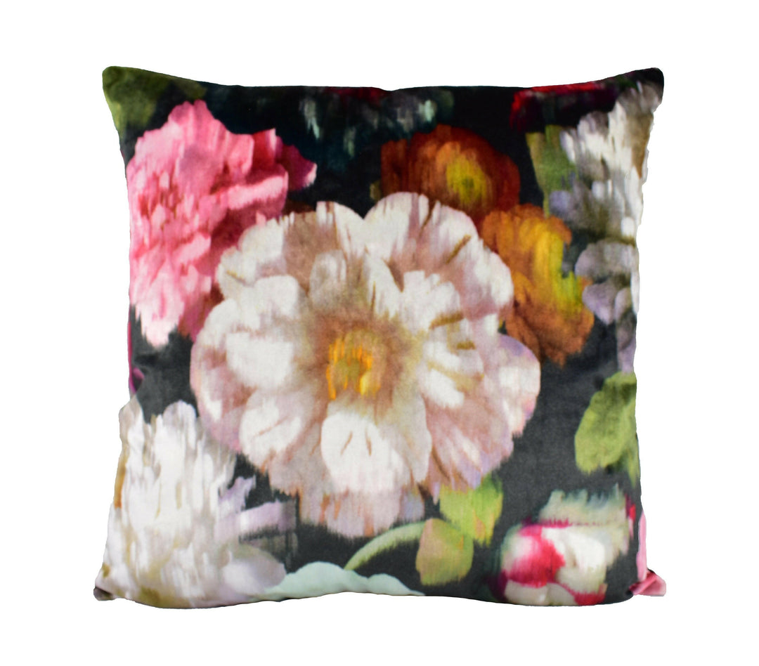 Romo - Black Edition - Herbaria - Cinnabar - Decadent Floral Velvet - Designer Cushion Cover - Handmade Throw Pillow - Luxury Home Decor.