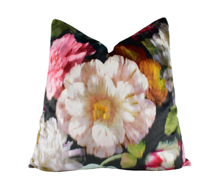 Romo - Black Edition - Herbaria - Cinnabar - Decadent Floral Velvet - Designer Cushion Cover - Handmade Throw Pillow - Luxury Home Decor.