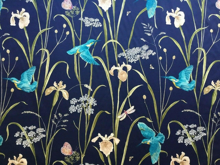 Sanderson - Kingfisher &amp; Iris - Navy / Teal - Sateen Stunning National Trust fabric per metre Only 32 Pound per metre.