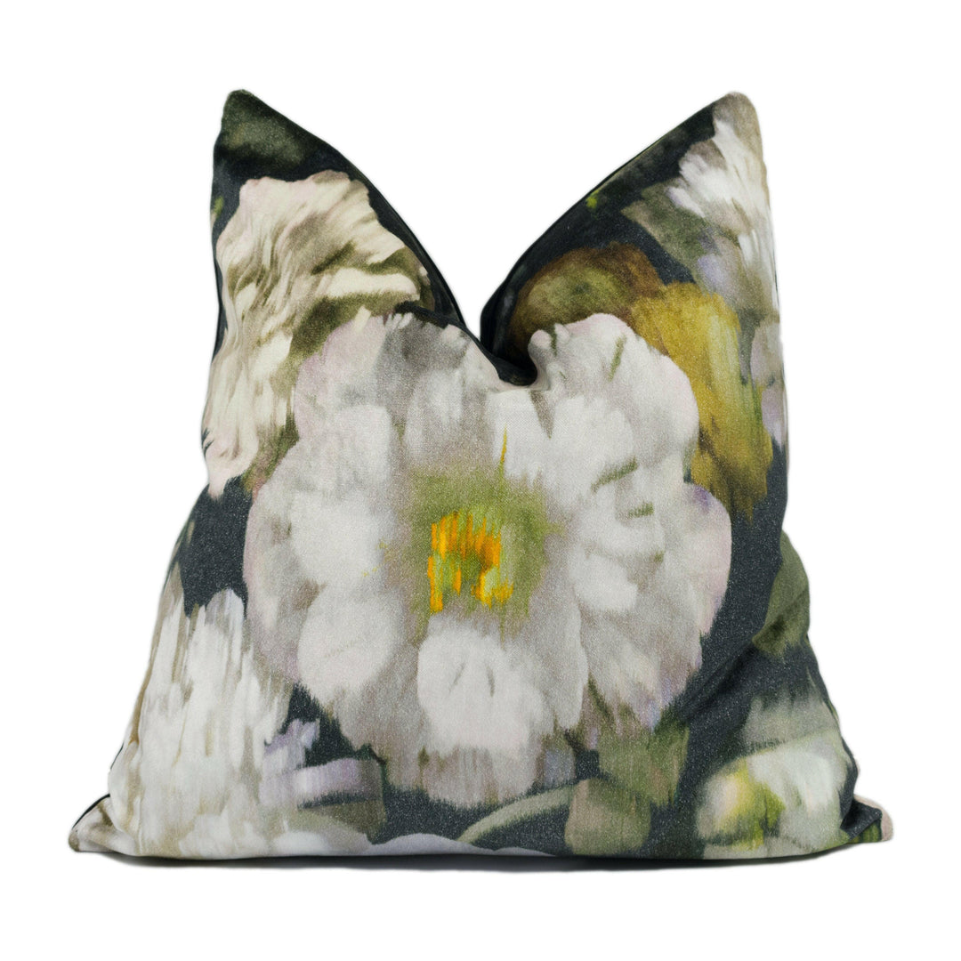 Romo - Black Edition - Herbaria - Obsidian - Decadent Floral Velvet - Designer Cushion Cover - Handmade Throw Pillow - Luxury Home Décor.