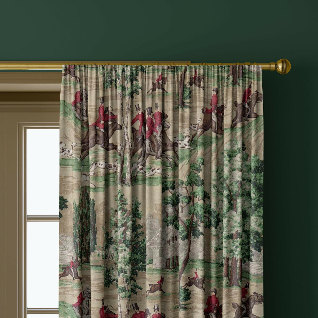 Sanderson - tally ho -evergreen / crimson - curtains made to measure drapes designer home decor.