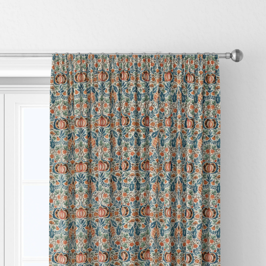 William Morris Little Chintz Teal Saffron Curtains Made to Measure Drapes Designer Home Decor.