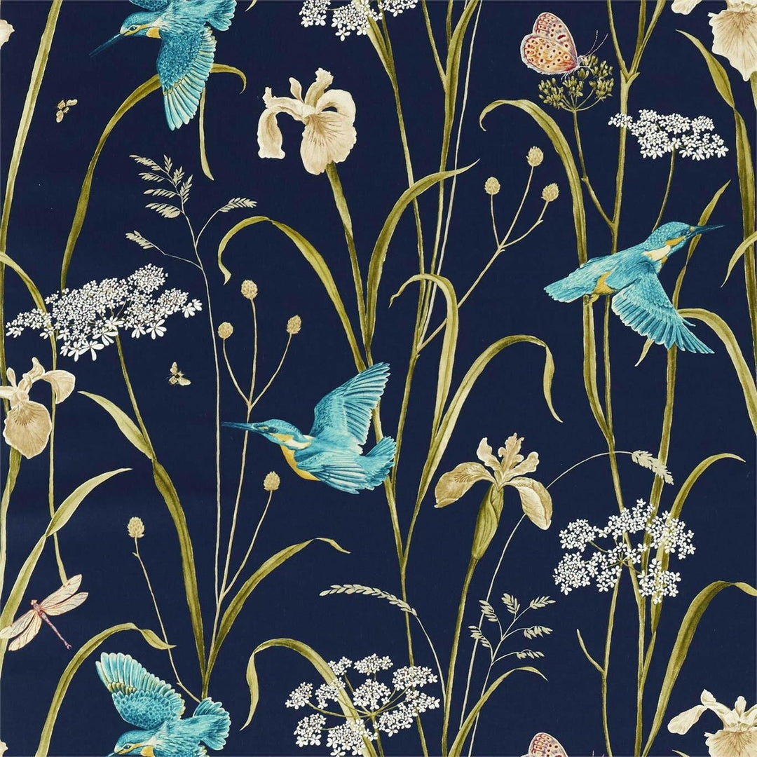 Sanderson - kingfisher &amp; iris - navy / teal - curtains made to measure drapes designer home decor.