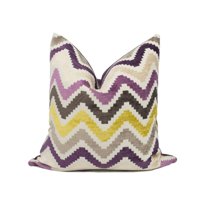 Romo - Marlow - Mulberry - Plush Colourful Zig Zag Chevron Chenille Velvet Cushion Cover - Handmade Throw Pillow - Designer Home Décor.
