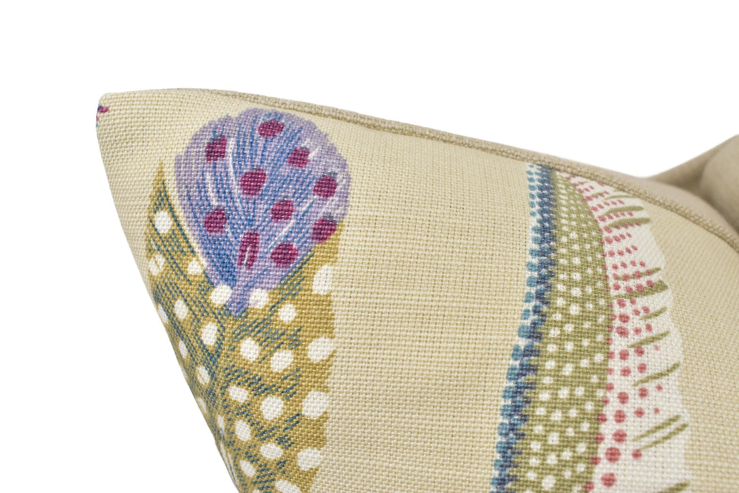 a close up of a pillow on a white background