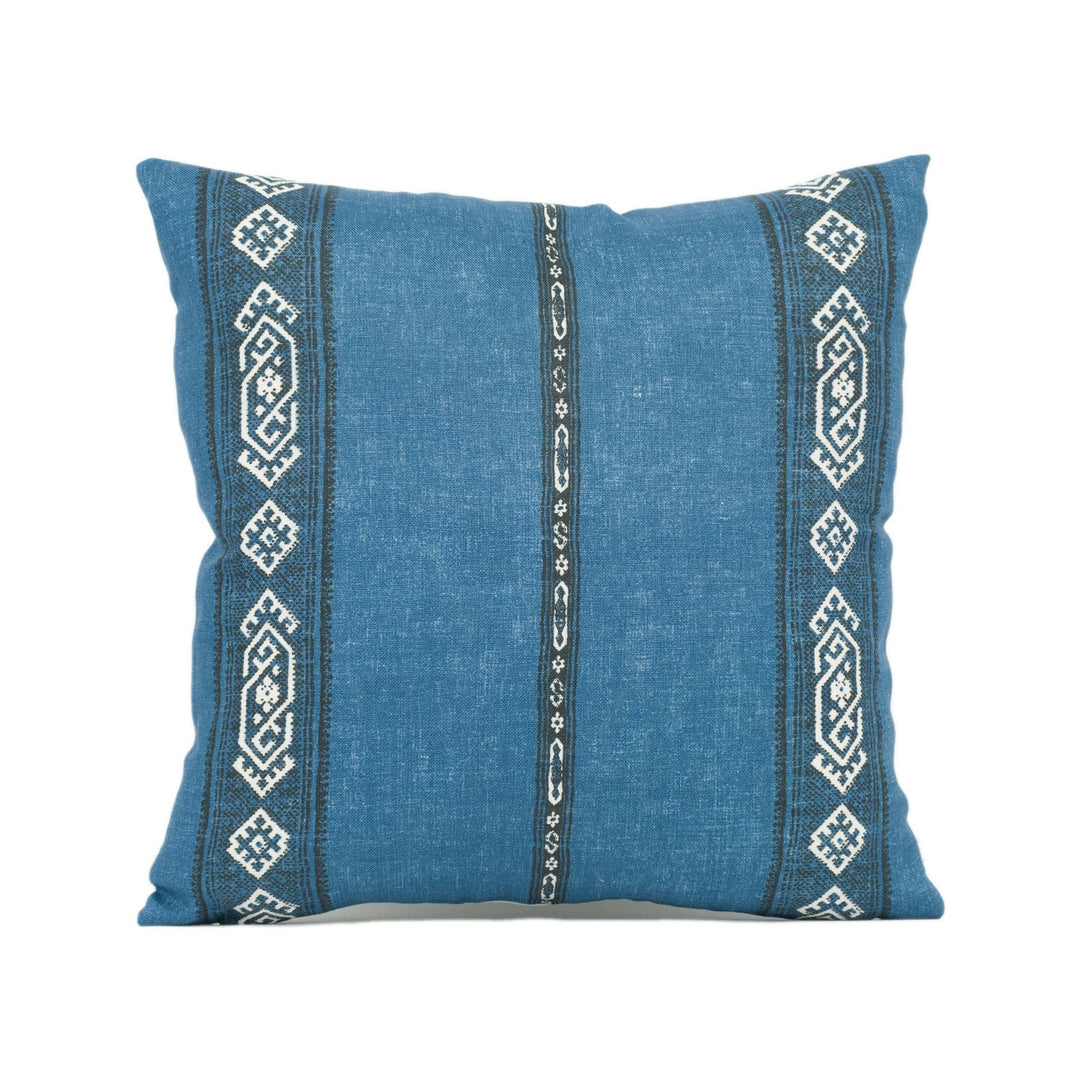 Carolina Irving - Alexandria - Indigo - Blue Aztec Striped Cushion Cover - Bohemian Stripe Designer Pillow Cover - Classic Handmade Linen.