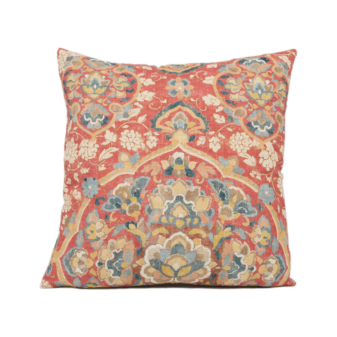 GP & J Baker - Kiana - Red / Blue - Beautiful Floral Medallion Cushion Cover - Red Vintage Designer Pillow Cover Custom GP Baker Red Floral.