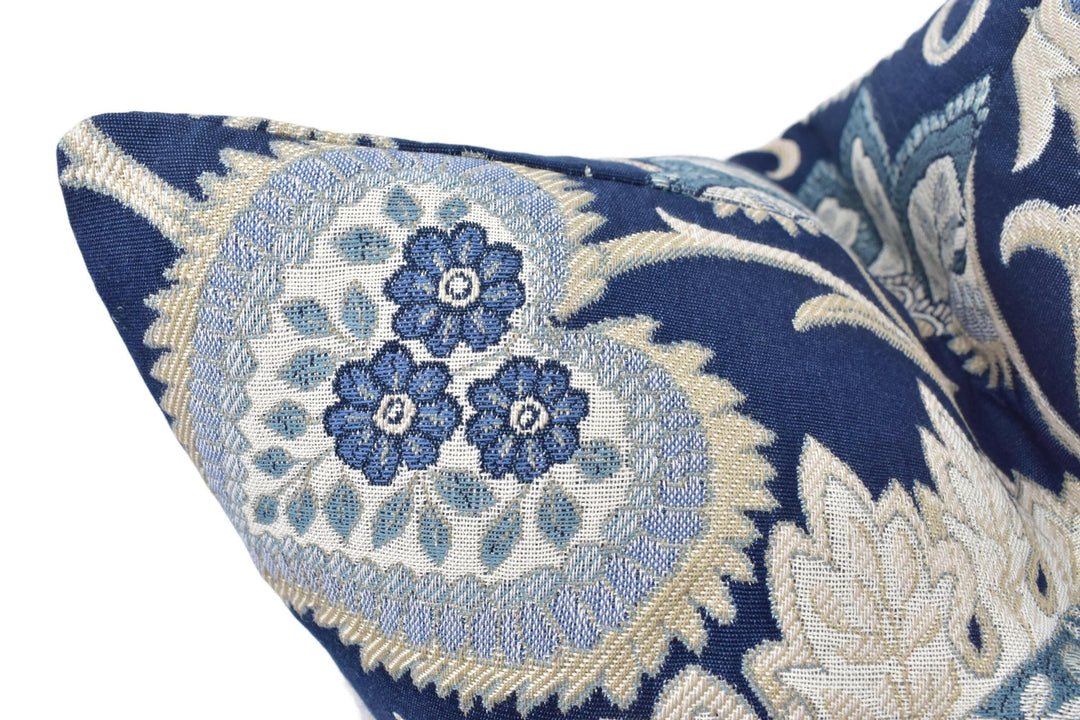 iLiv - Etienne - Sapphire - Luxurious Botanical Weave Cushion Cover - Blue and Gold Winding Leaf Pillow Cover - Handmade Designer Pillow.