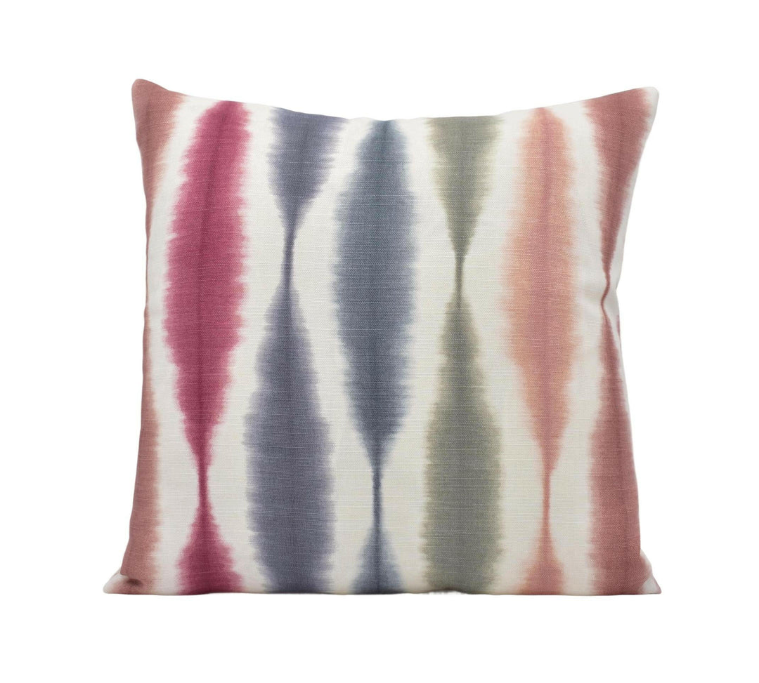 Scion - Usuko - Cranberry / Rose - Traditional Japanese Ikat Designer Cushion Cover - Colourful Stripe Pillow Cover - Handmade Ikat Throw.