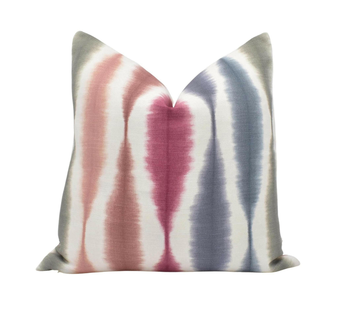 Scion - Usuko - Cranberry / Rose - Traditional Japanese Ikat Designer Cushion Cover - Colourful Stripe Pillow Cover - Handmade Ikat Throw.