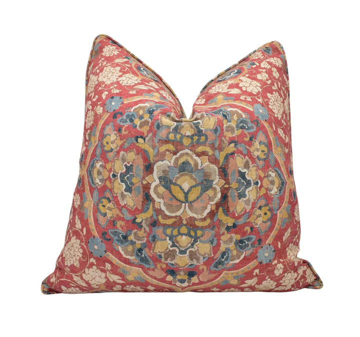GP & J Baker - Kiana - Red / Blue - Beautiful Floral Medallion Cushion Cover - Red Vintage Designer Pillow Cover Custom GP Baker Red Floral.