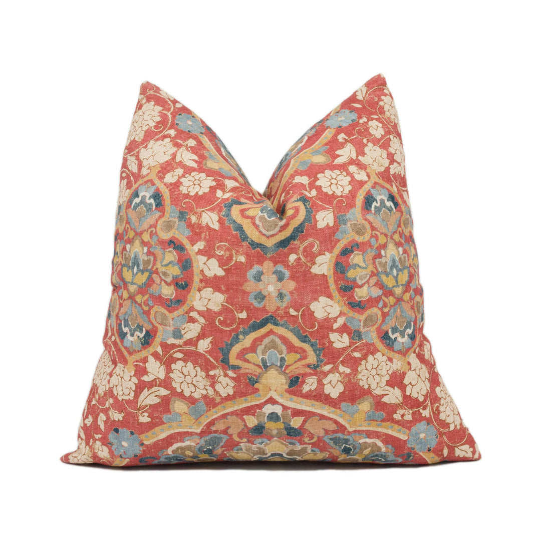 GP & J Baker - Kiana - Red / Blue - Beautiful Floral Medallion Cushion Cover - Red Vintage Designer Pillow Cover Custom GP Baker Red Floral.