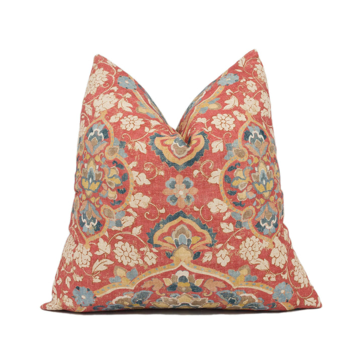GP & J Baker - Kiana - Red / Blue - Beautiful Floral Medallion Cushion Cover - Red Vintage Designer Pillow Cover Custom GP Baker Red Floral.
