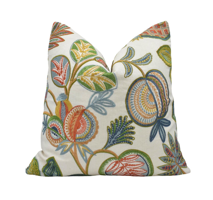 Ian Sanderson - Pomona - Seville - Lush Embroidered Garden Cushion Cover - Vibrant Botanical Embroidery Pillow Cover Made to Order Designer.
