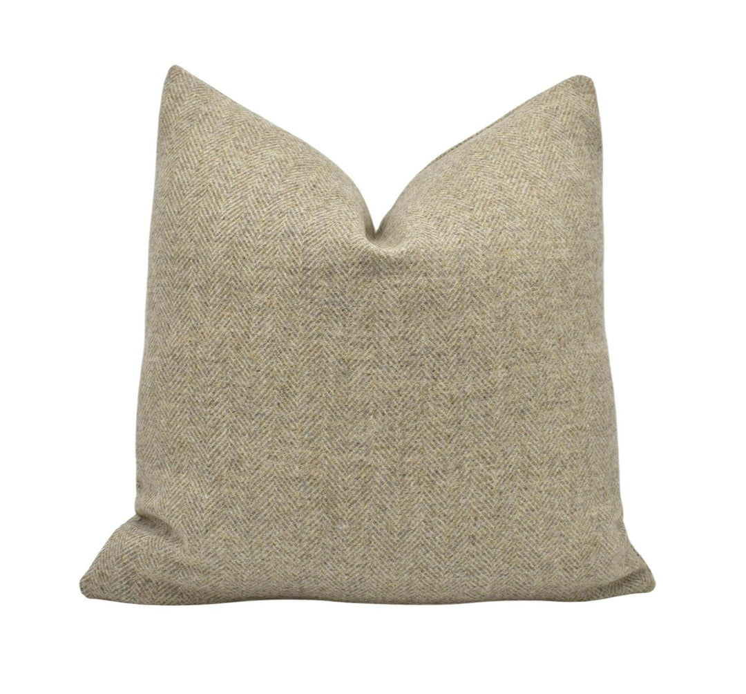 Abraham Moon - Herringbone - Stone - 100% Wool Cushion Cover - Designer Plaid Pillow Cover - Handmade Custom Abraham Moon Pillow.