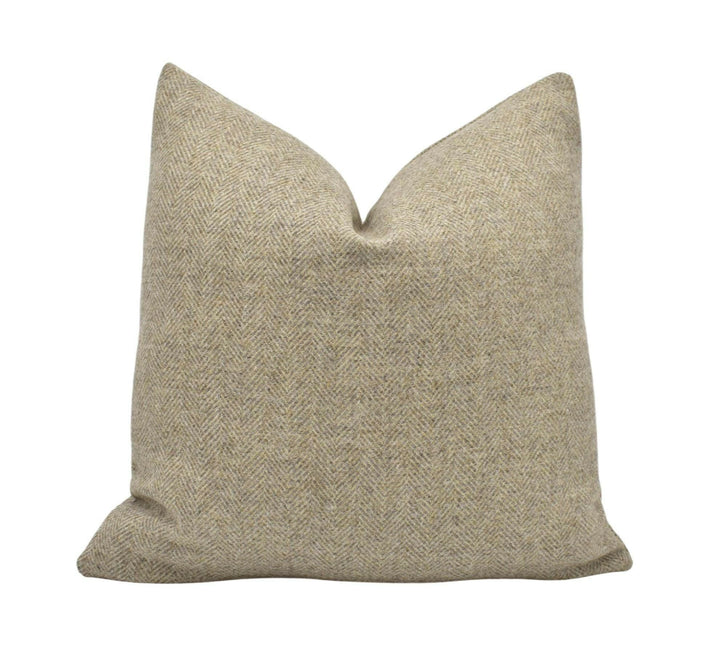 Abraham Moon - Herringbone - Stone - 100% Wool Cushion Cover - Designer Plaid Pillow Cover - Handmade Custom Abraham Moon Pillow.