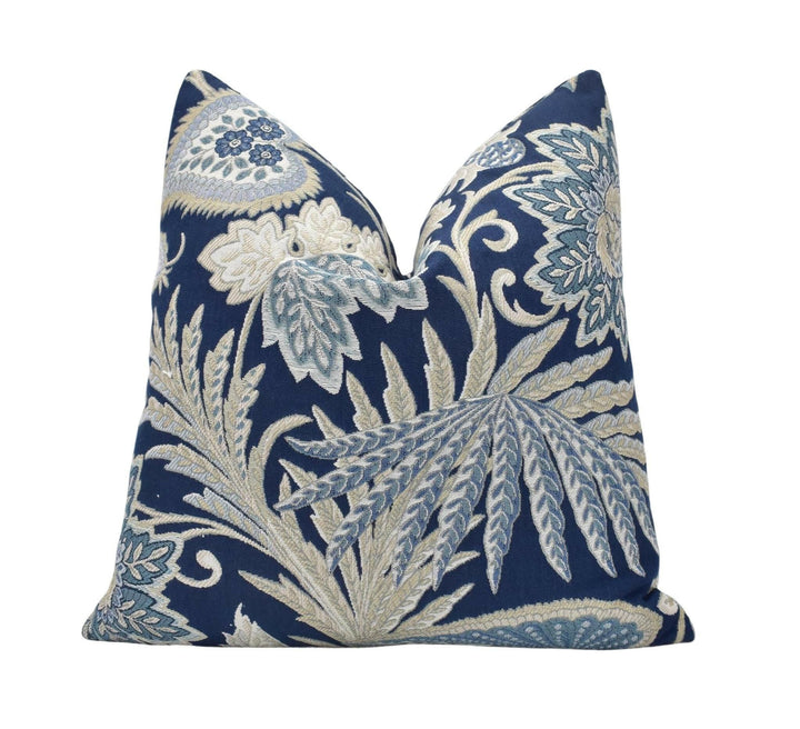 iLiv - Etienne - Sapphire - Luxurious Botanical Weave Cushion Cover - Blue and Gold Winding Leaf Pillow Cover - Handmade Designer Pillow.