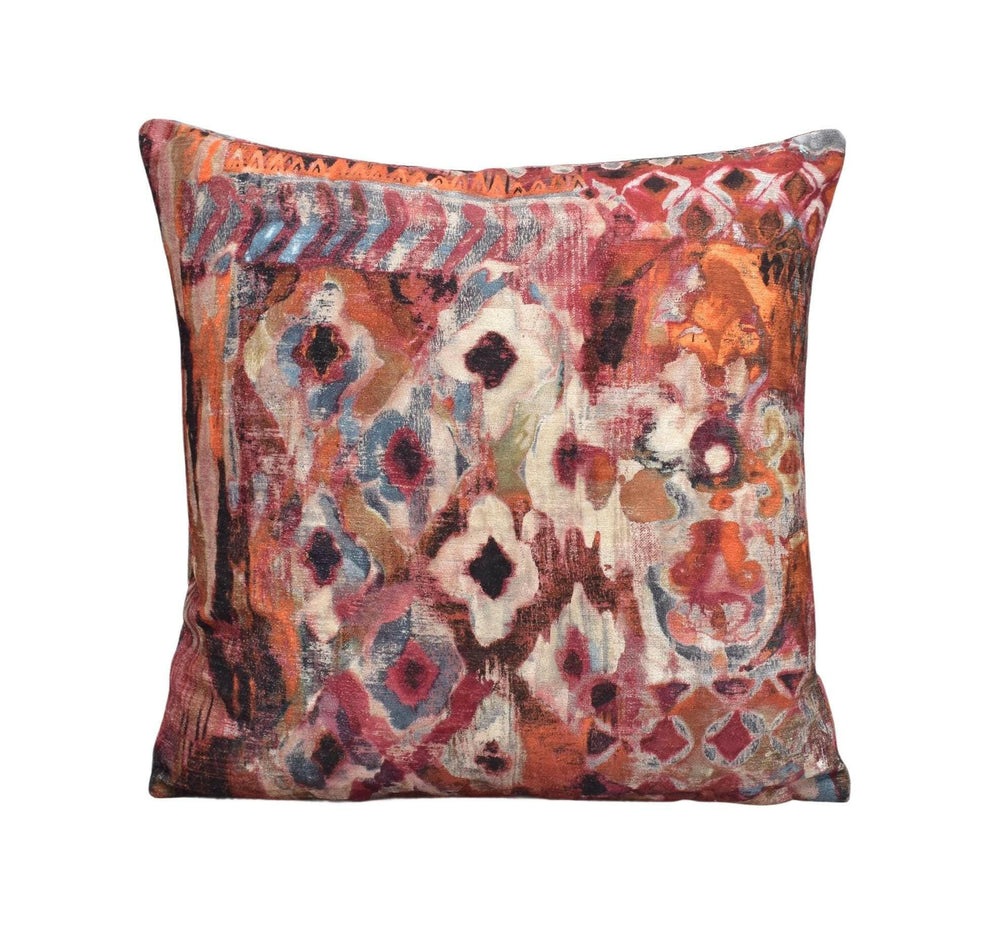 Arley House - Persia - Ruby - Patchwork Chenille Velvet Designer Cushion Cover - Red Terracotta Iranian Tapestry Throw Pillow - Handmade.