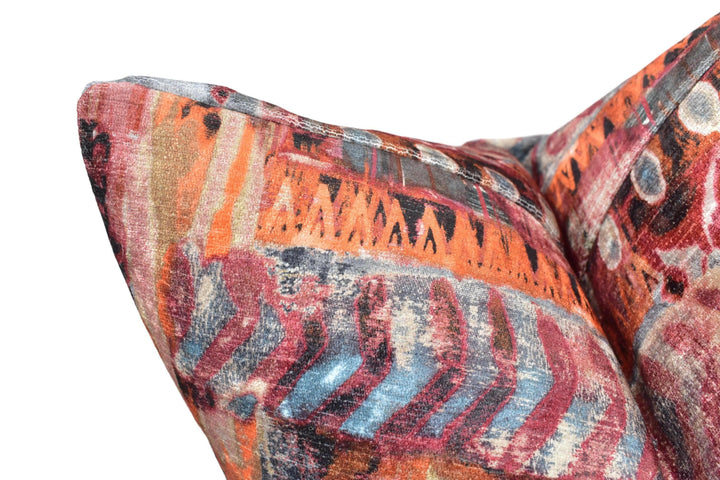 Arley House - Persia - Ruby - Patchwork Chenille Velvet Designer Cushion Cover - Red Terracotta Iranian Tapestry Throw Pillow - Handmade.
