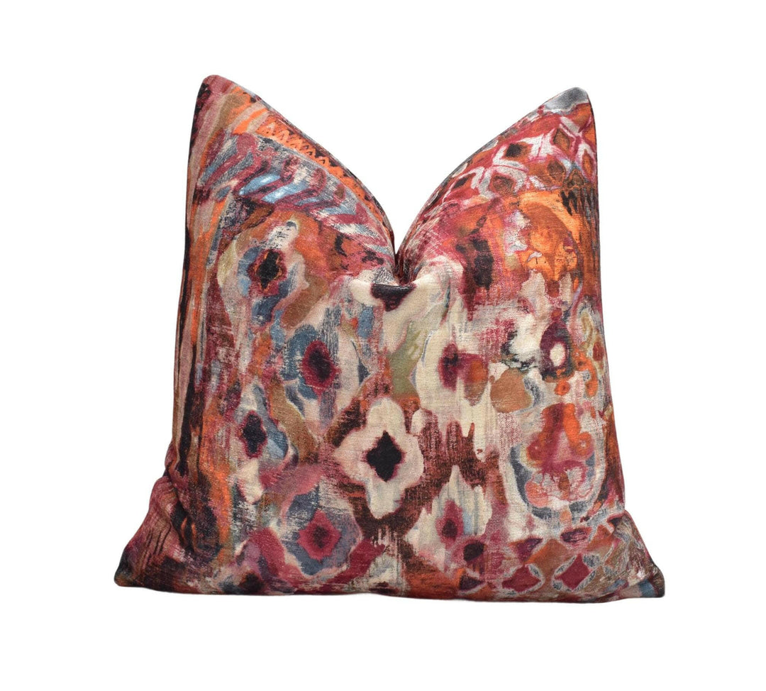 Arley House - Persia - Ruby - Patchwork Chenille Velvet Designer Cushion Cover - Red Terracotta Iranian Tapestry Throw Pillow - Handmade.