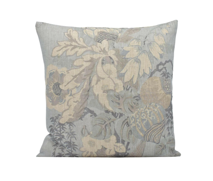 Anna French x Thibaut - Fairbanks - Spa Blue - Stunning 1920's Floral Designer Cushion - Blue Japanese Vase Pillow - Custom Piped Thibaut.