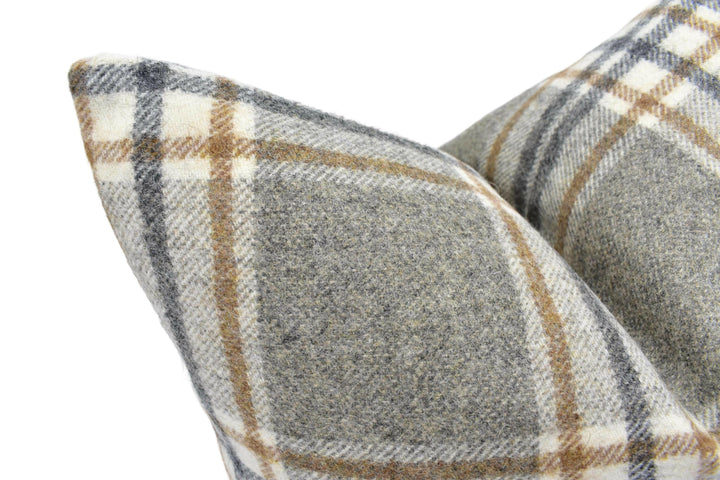 Abraham Moon - Arncliffe - Taupe - 100% Wool Cushion Cover - Designer Plaid Pillow Cover - Handmade Custom Abraham Moon Pillow.