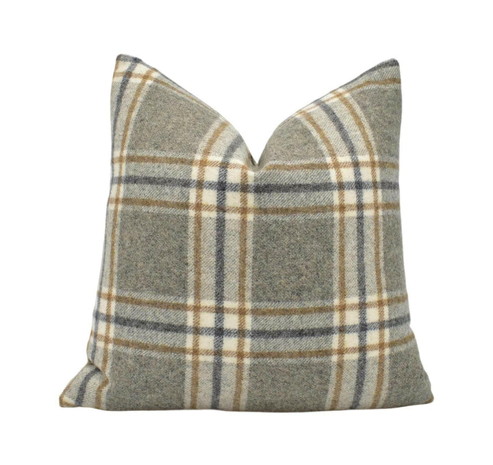 Abraham Moon - Arncliffe - Taupe - 100% Wool Cushion Cover - Designer Plaid Pillow Cover - Handmade Custom Abraham Moon Pillow.