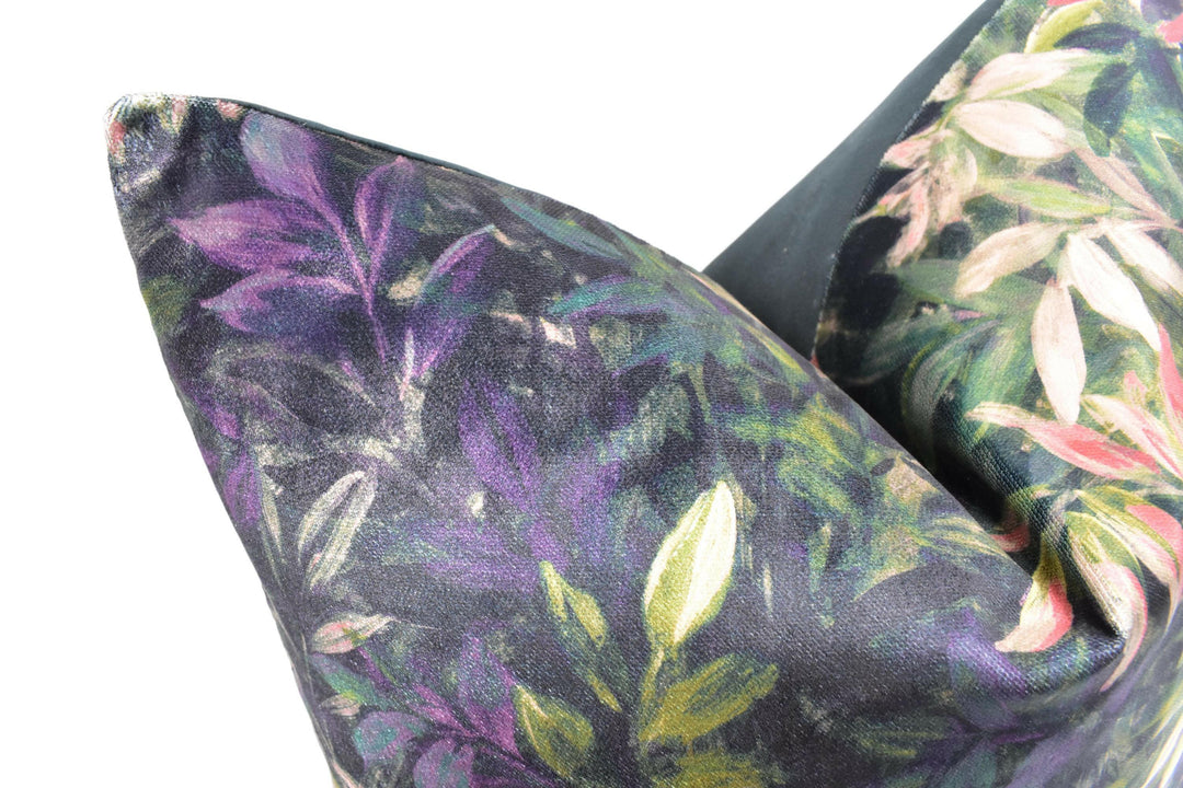 Clarke and Clarke - Congo - Amethyst / Emerald - Dramatic Rainforest Velvet Designer Cushion Cover - Botanical Purple Green Tropical African.
