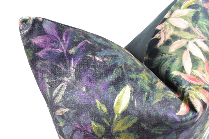 Clarke and Clarke - Congo - Amethyst / Emerald - Dramatic Rainforest Velvet Designer Cushion Cover - Botanical Purple Green Tropical African.