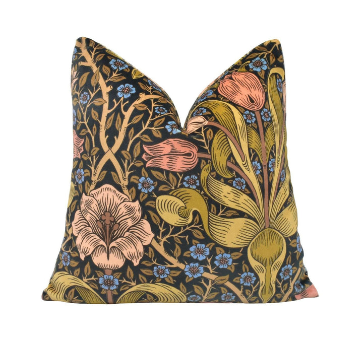 William Morris - Spring Thicket Velvet - Old Fashioned - Brooding Vintage Style Floral Cushion Cover Rust Jewel English Tulip Morris Pillow.