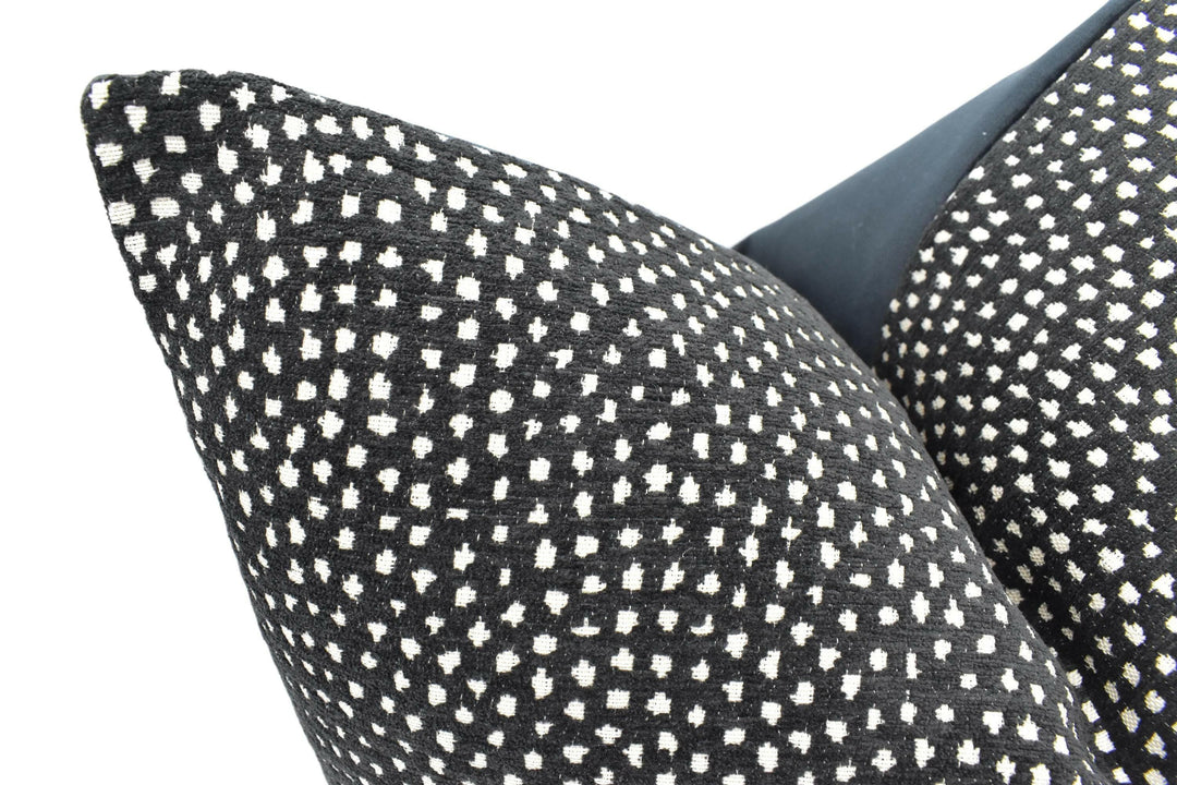 Clarke & Clarke - Nebula - Noir - Luminous Chenille Weave Designer Cushion Cover - Black White Geometric Dotty Circle Pillow - Chic Soft Dot.