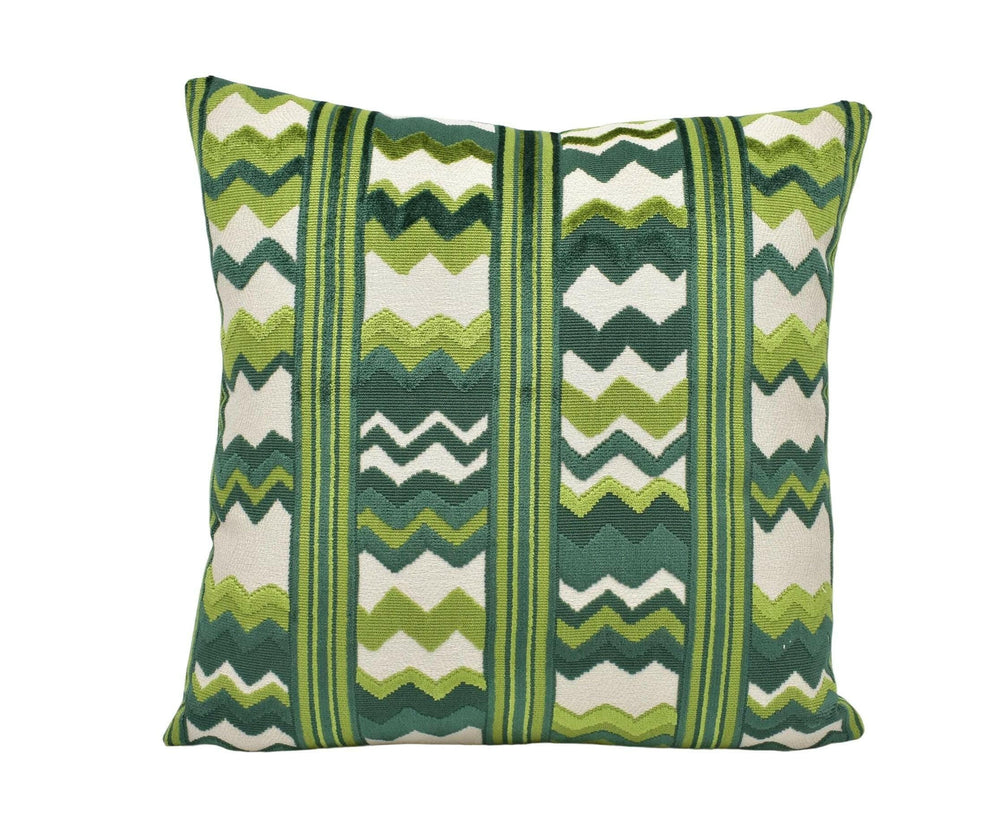 Nina Campbell - Sebastian - 6 - Bold Striped Zig Zag Velvet Designer Pillow Cover - Modern Boho Green Cream Maximalist Cushion Spring Jewel.