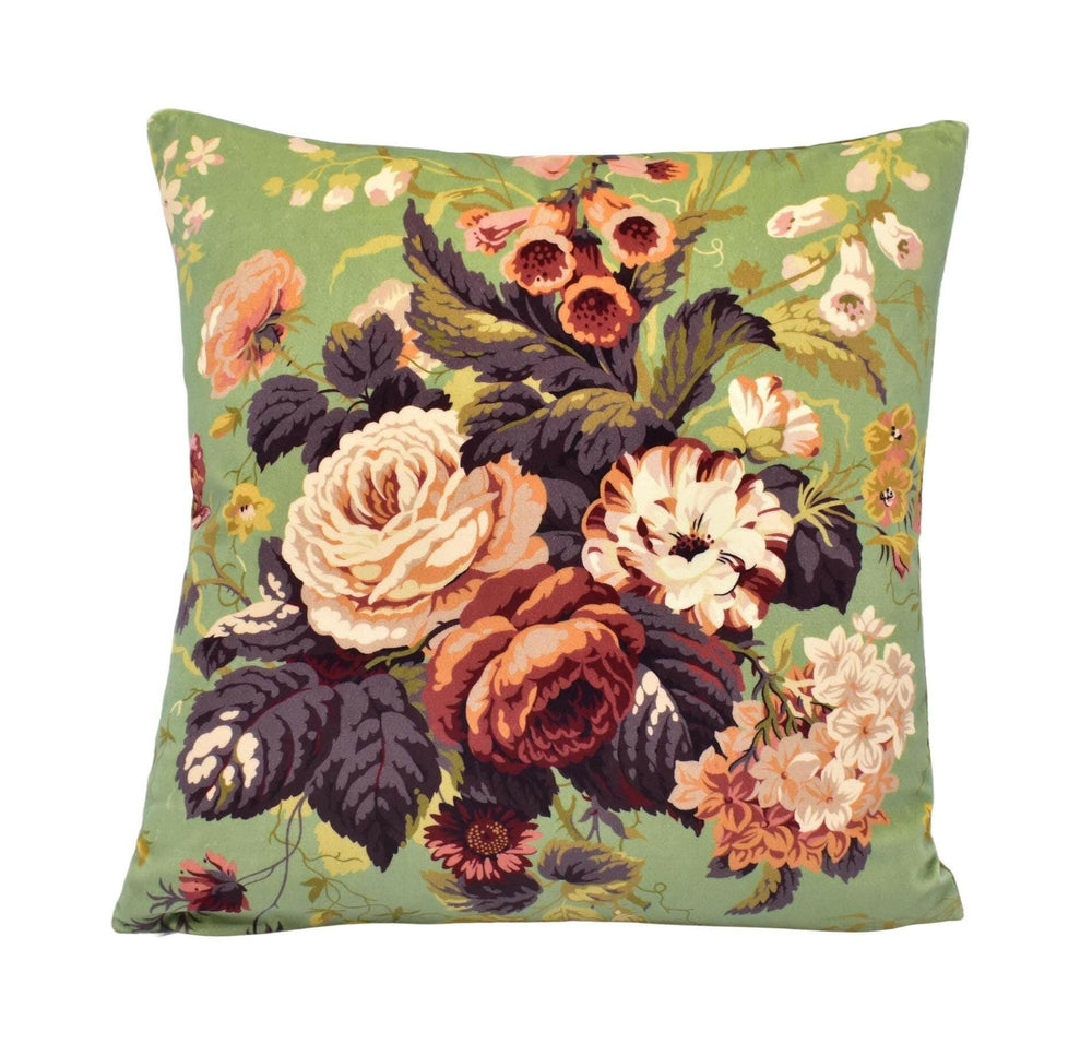Sanderson - Stapleton Park - Squirrel / Olive - Plush Vintage Style Velvet Cushion Cover - Classic Floral Pink Green English Rose Pillow.