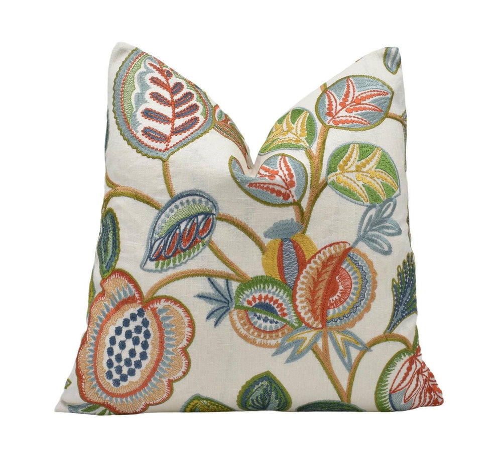 Ian Sanderson - Pomona - Seville - Lush Embroidered Garden Cushion Cover - Vibrant Botanical Embroidery Pillow Cover Made to Order Designer.