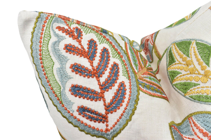 Ian Sanderson - Pomona - Seville - Lush Embroidered Garden Cushion Cover - Vibrant Botanical Embroidery Pillow Cover Made to Order Designer.