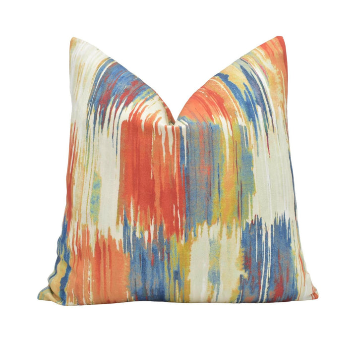 Prestigious Textiles - Long Beach - Tango - Bright Tropical Abstract Designer Cushion Cover - Vibrant Orange Blue Inky Pillow Cover Handmade.