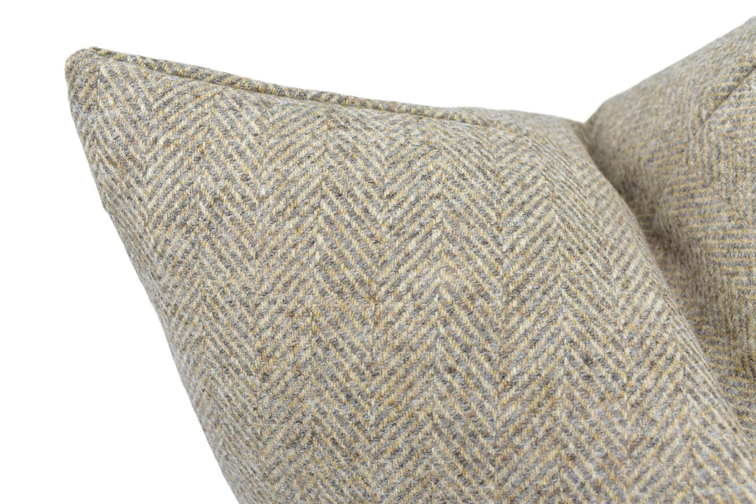 Abraham Moon - Herringbone - Stone - 100% Wool Cushion Cover - Designer Plaid Pillow Cover - Handmade Custom Abraham Moon Pillow.