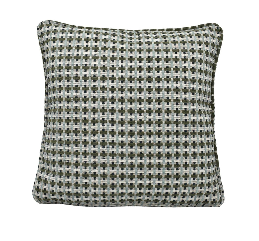 Villa Nova - Axis - Kombu - Contemporary Geometric Woven Chenille Cushion Cover - Green Blue Small Cross Recycled Cotton Pillow Cover.