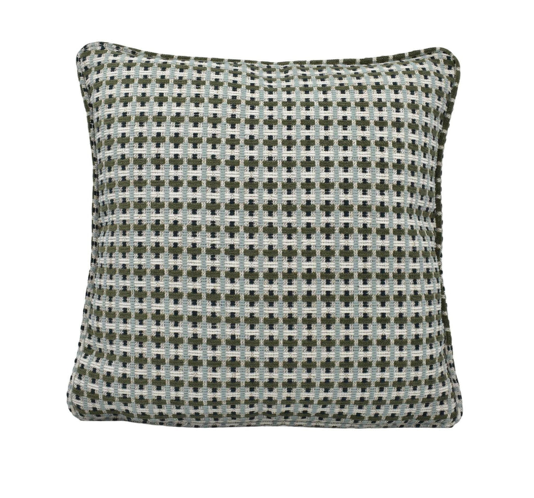 Villa Nova - Axis - Kombu - Contemporary Geometric Woven Chenille Cushion Cover - Green Blue Small Cross Recycled Cotton Pillow Cover.