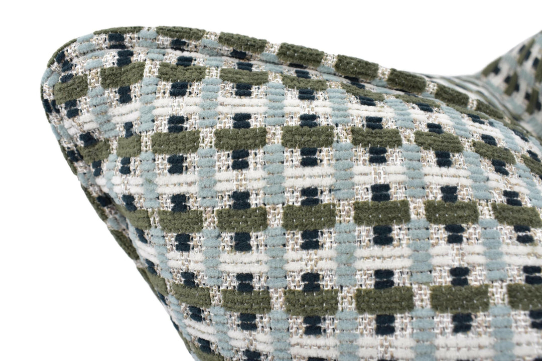 Villa Nova - Axis - Kombu - Contemporary Geometric Woven Chenille Cushion Cover - Green Blue Small Cross Recycled Cotton Pillow Cover.