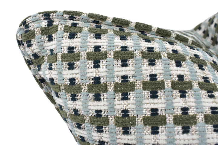 Villa Nova - Axis - Kombu - Contemporary Geometric Woven Chenille Cushion Cover - Green Blue Small Cross Recycled Cotton Pillow Cover.